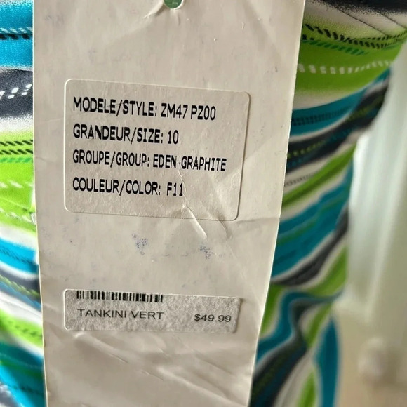 VTG NWT POINT ZERO tankini top size 10 ,Striped , padded,embroidered ,knot,EC - Picture 7 of 9